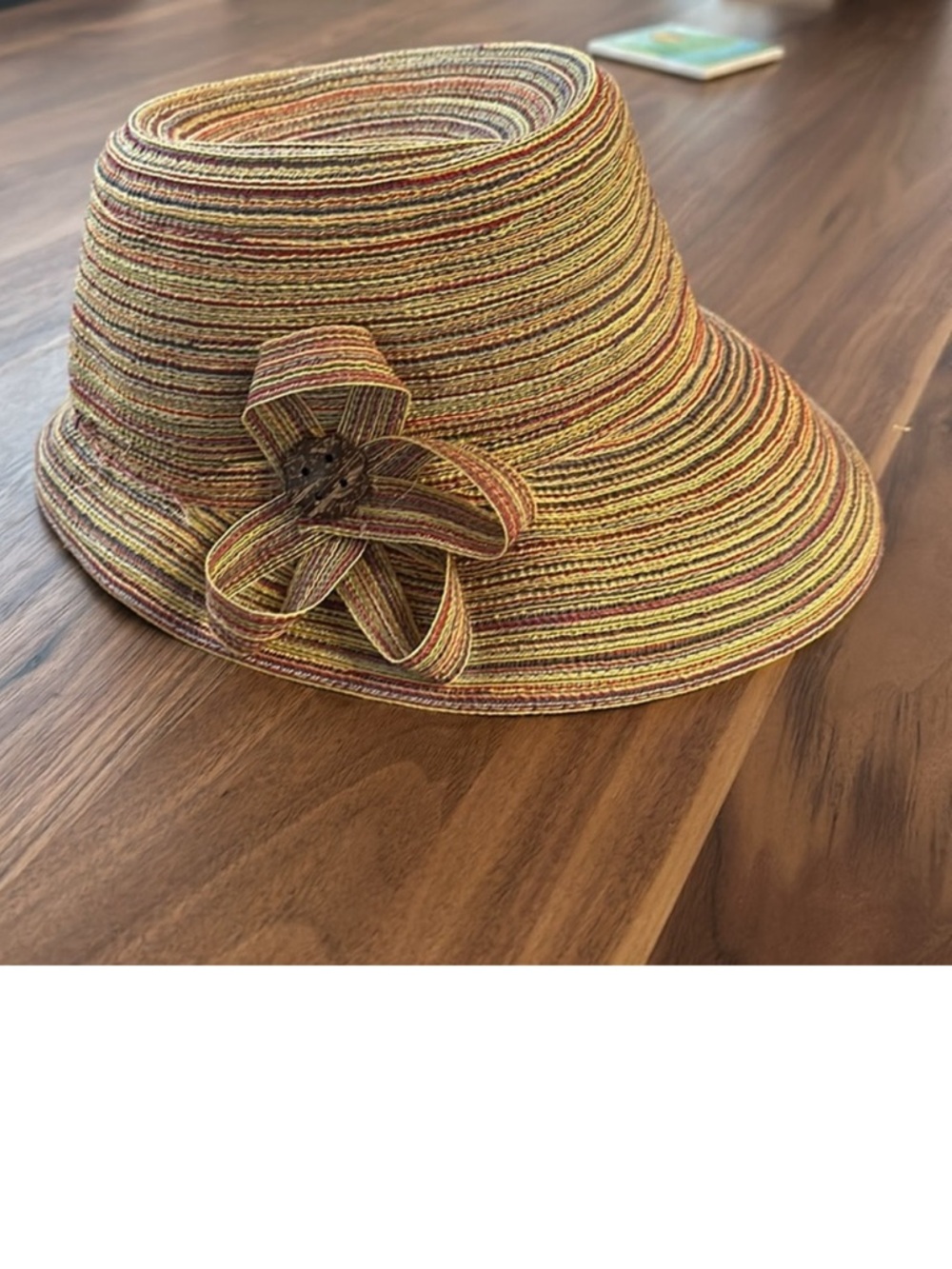 Striped Multicolor Straw Sun Hat with Flower Accent